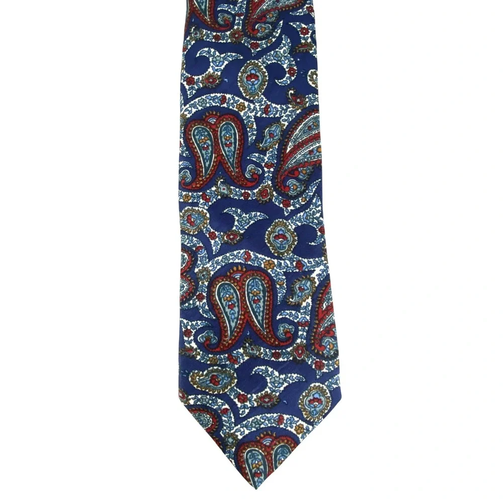 Cottage Emporium Mens Paisley Silk Tie Blue Red White Formal Business 60x3.5